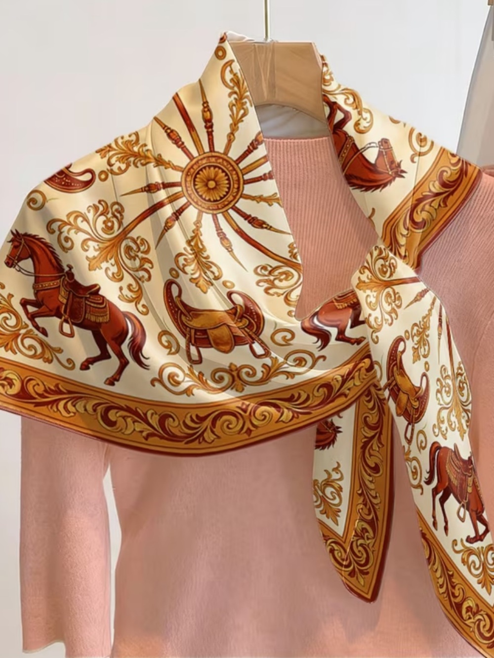 Vintage Gilded Galloping Horse Equestrian Print Scarf in Cream and Brown 🐴